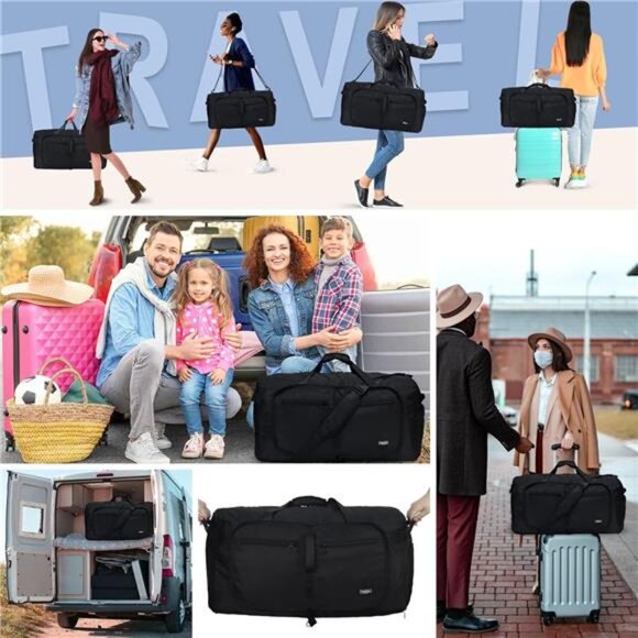 65L Travel Duffle Bag Foldable Water Resistant Large Gym Sports Overnight Bag - Picture 4 of 7